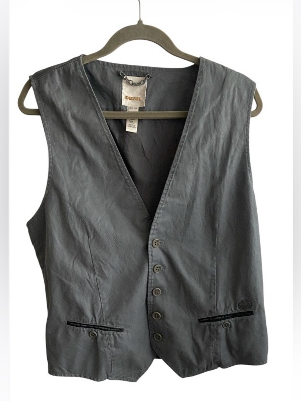 Diesel Charcoal Gray Button-Up Vest